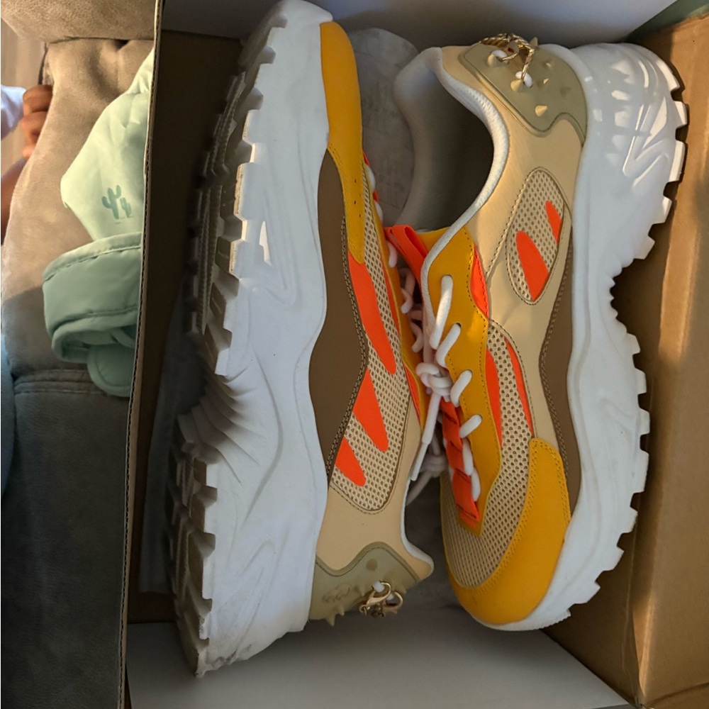 Beige and Orange Athletic Sneakers